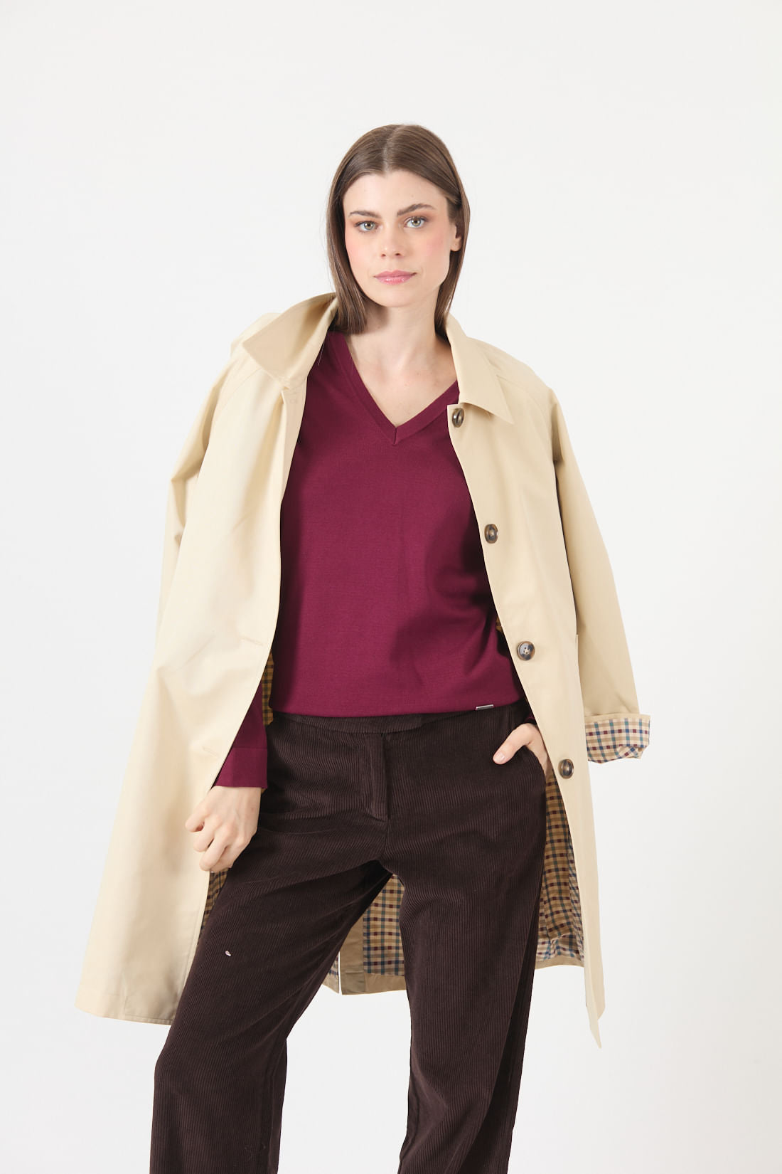 Sweater Mujer Cuello en V Burdeo