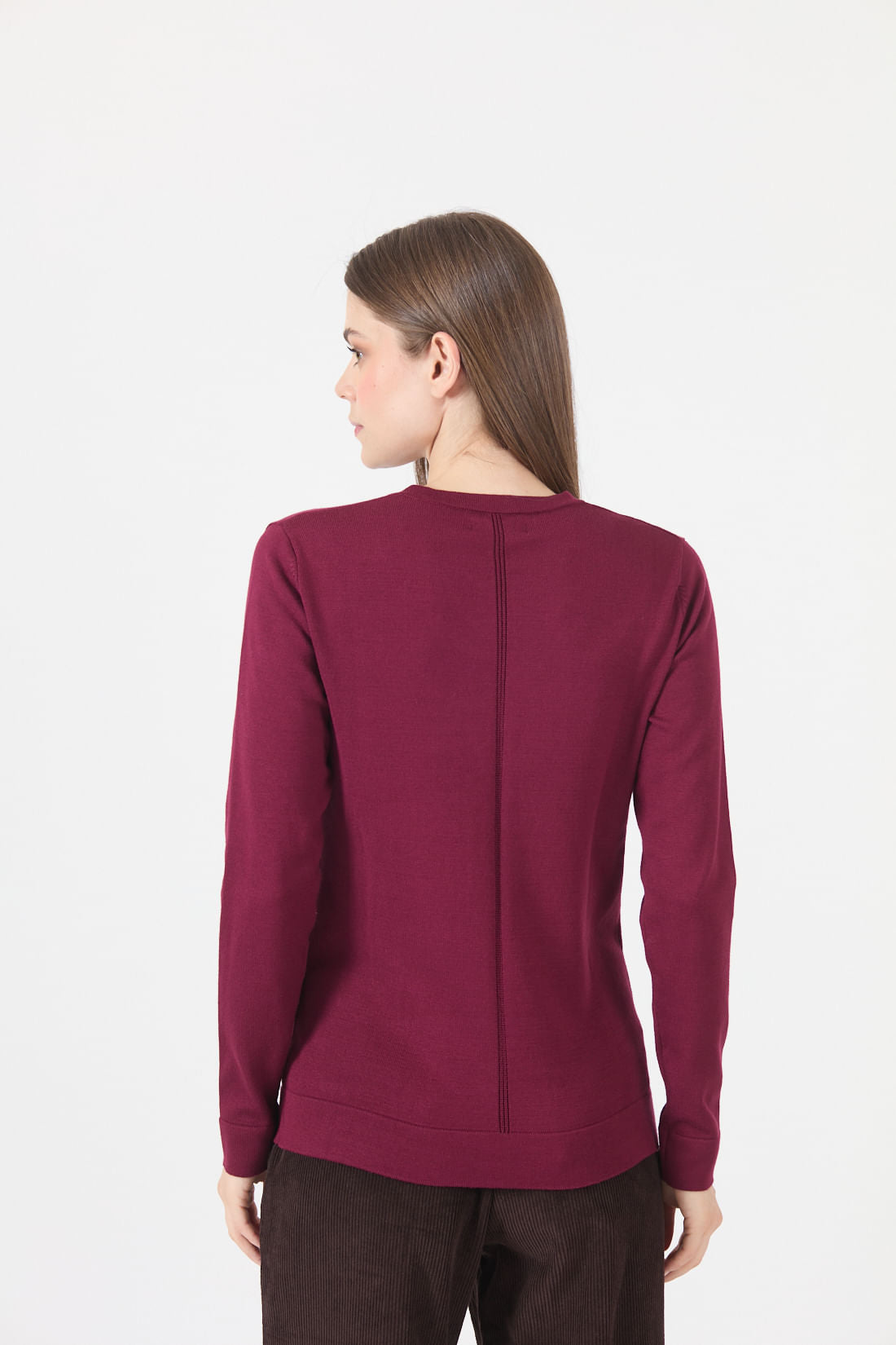 Sweater Mujer Cuello en V Burdeo