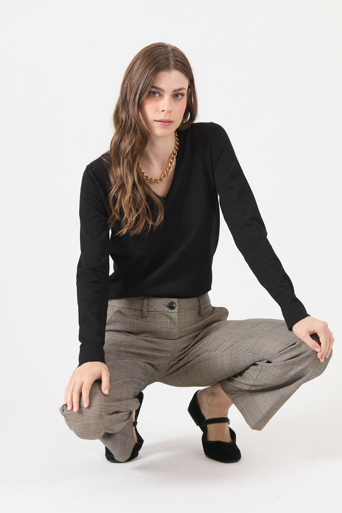 Sweater Mujer Cuello en V Negro