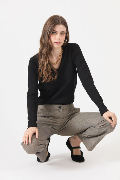 Sweater Mujer Cuello en V Negro