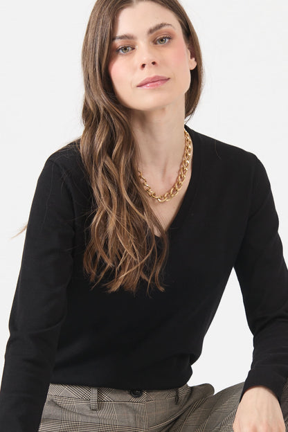 Sweater Mujer Cuello en V Negro
