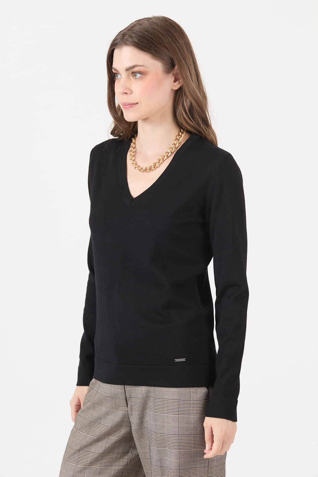 Sweater Mujer Cuello en V Negro