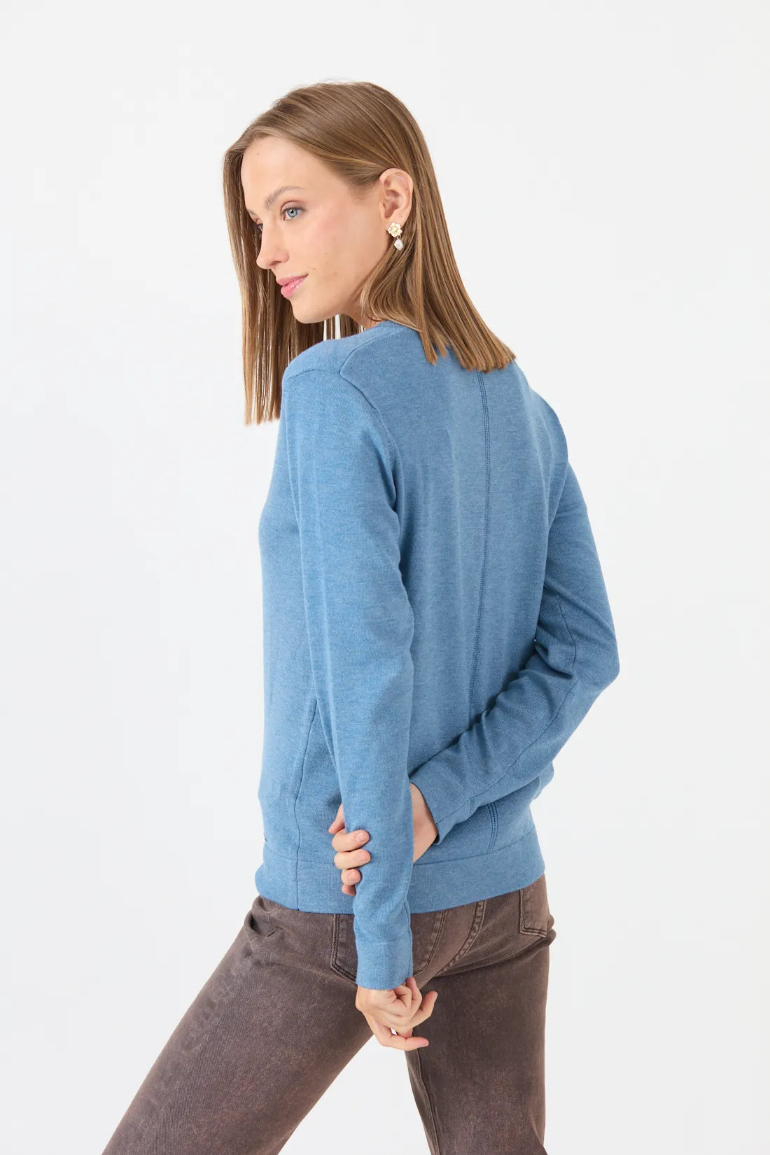 Sweater Mujer Melange Cuello en V Denim