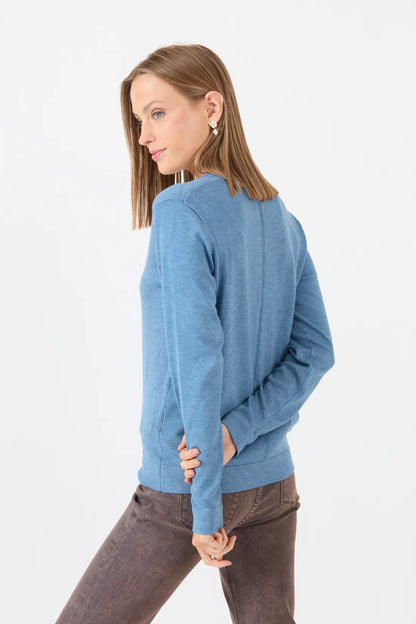 Sweater Mujer Melange Cuello en V Denim