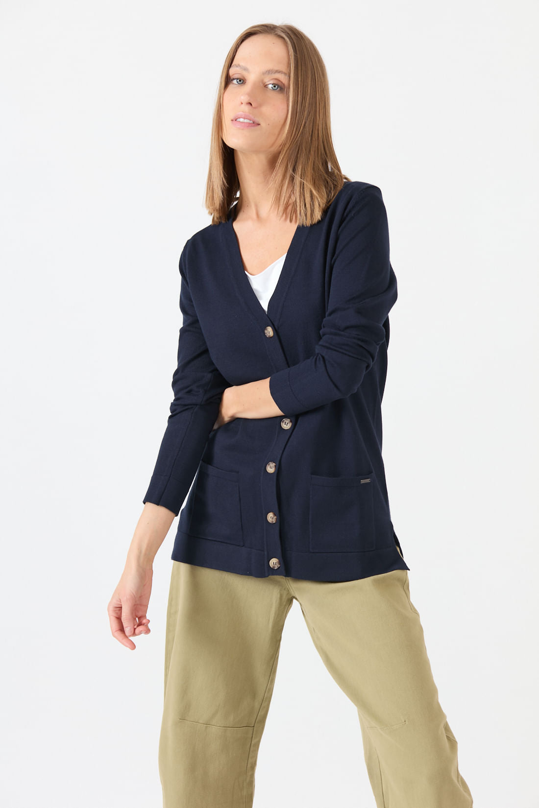 Cardigan Mujer Cuello en V Azul Marino