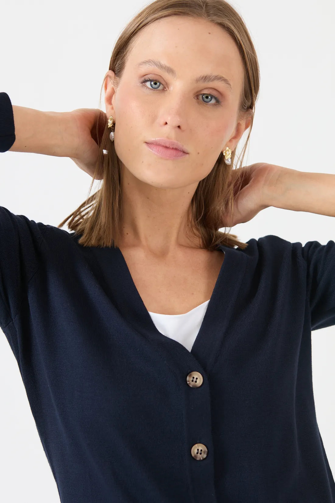 Cardigan Mujer Cuello en V Azul Marino