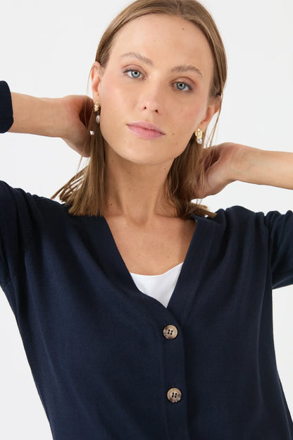 Cardigan Mujer Cuello en V Azul Marino