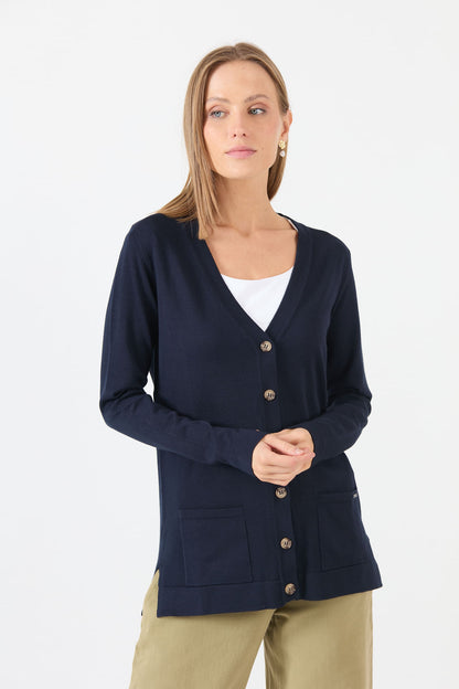 Cardigan Mujer Cuello en V Azul Marino