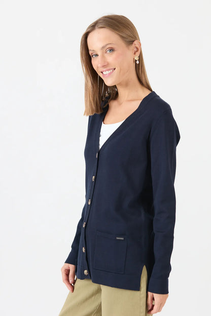 Cardigan Mujer Cuello en V Azul Marino