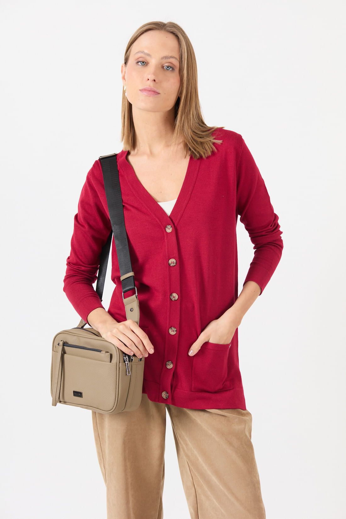 Cardigan Mujer Cuello en V Rojo