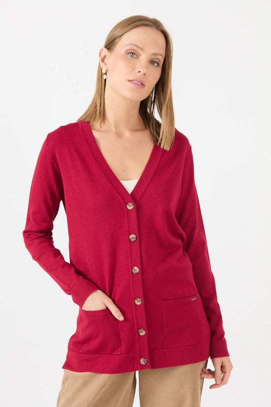Cardigan Mujer Cuello en V Rojo