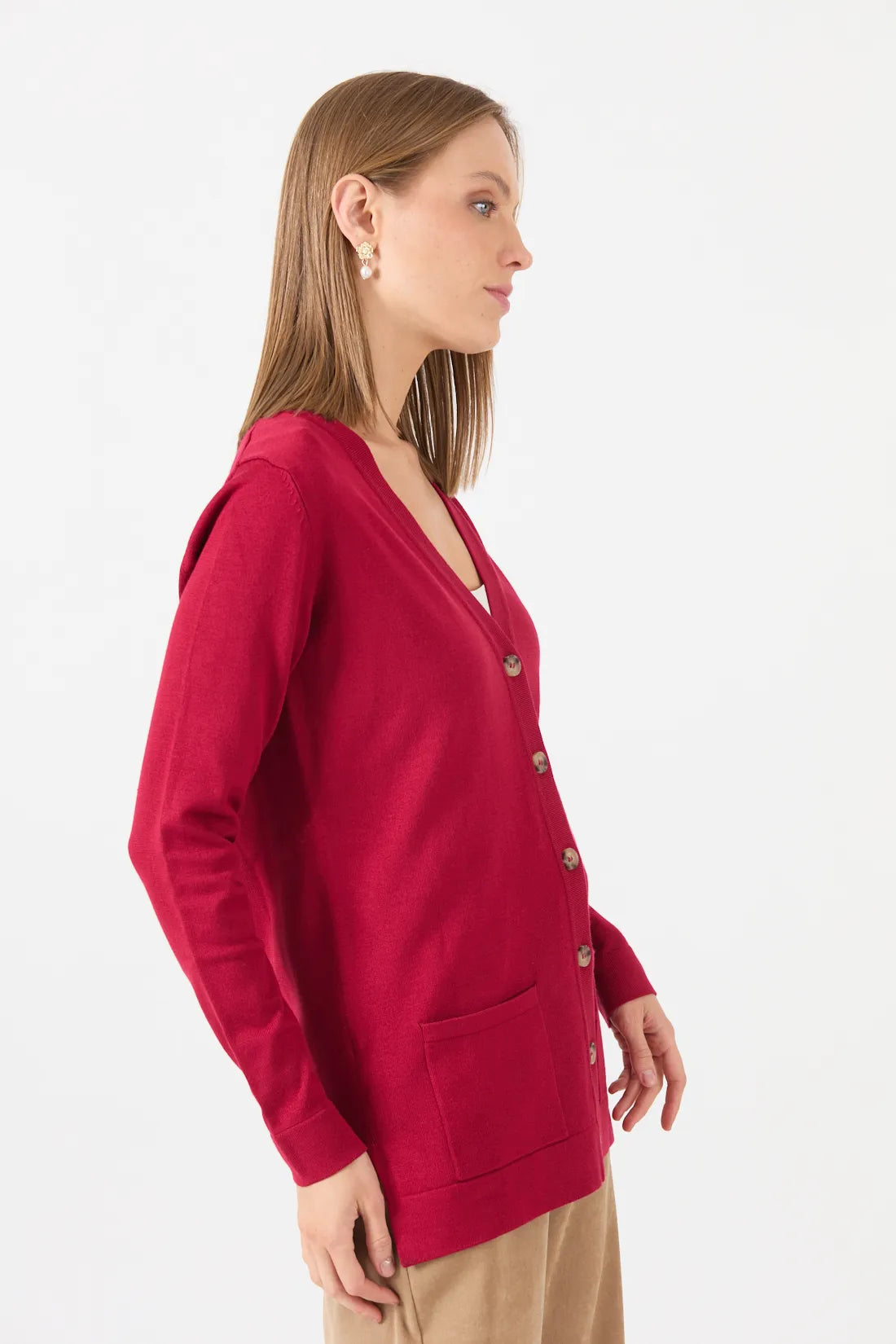 Cardigan Mujer Cuello en V Rojo