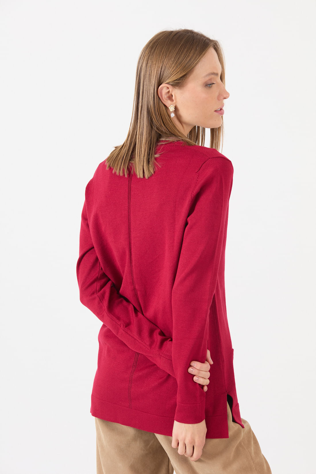 Cardigan Mujer Cuello en V Rojo