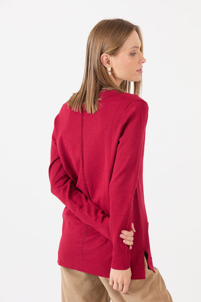 Cardigan Mujer Cuello en V Rojo
