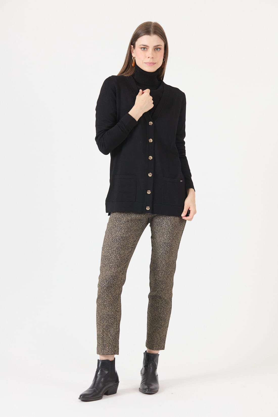 Cardigan Mujer Cuello en V Negro