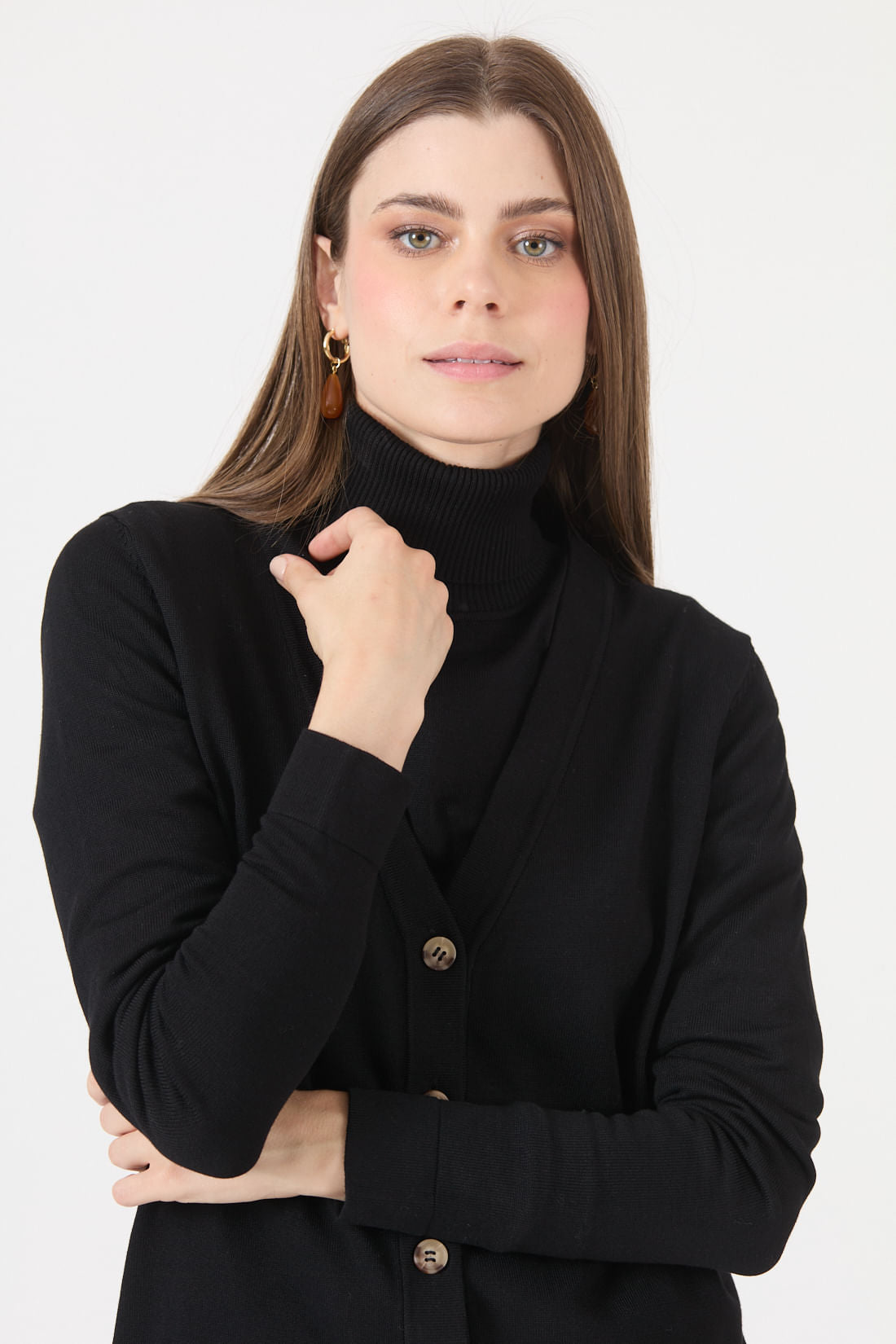 Cardigan Mujer Cuello en V Negro