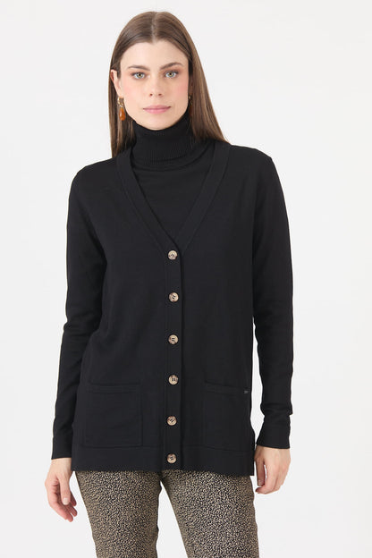 Cardigan Mujer Cuello en V Negro