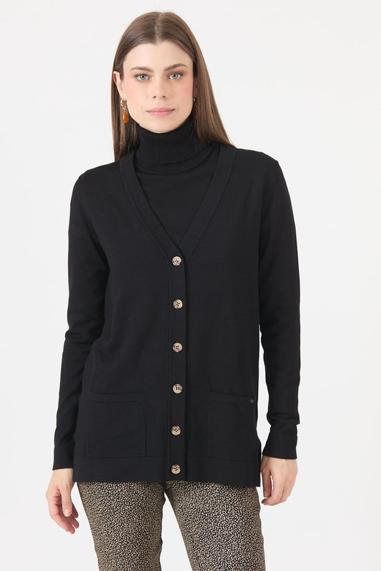 Cardigan Mujer Cuello en V Negro