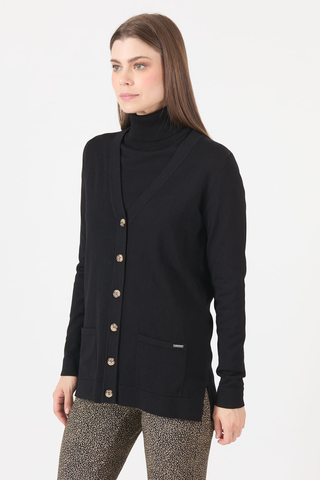 Cardigan Mujer Cuello en V Negro