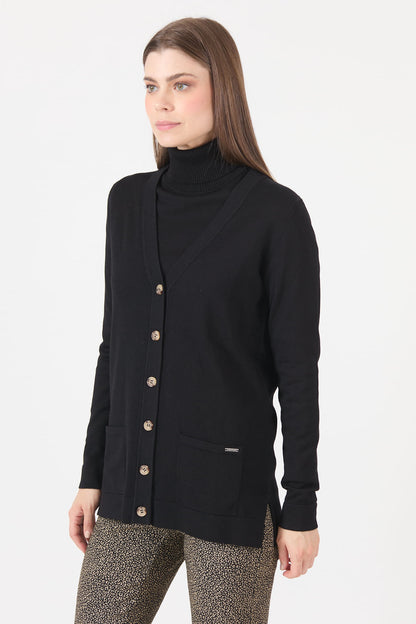 Cardigan Mujer Cuello en V Negro