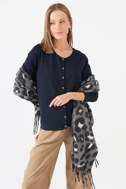 Cardigan Mujer Cuello Redondo Azul Marino