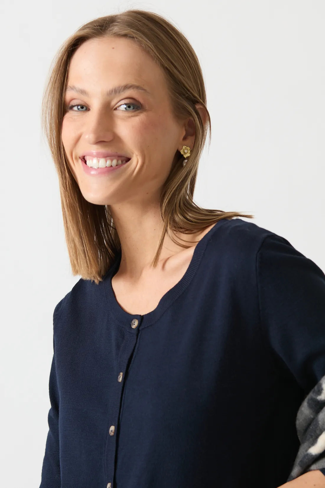 Cardigan Mujer Cuello Redondo Azul Marino