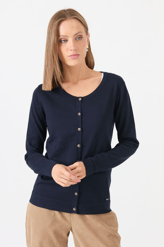 Cardigan Mujer Cuello Redondo Azul Marino