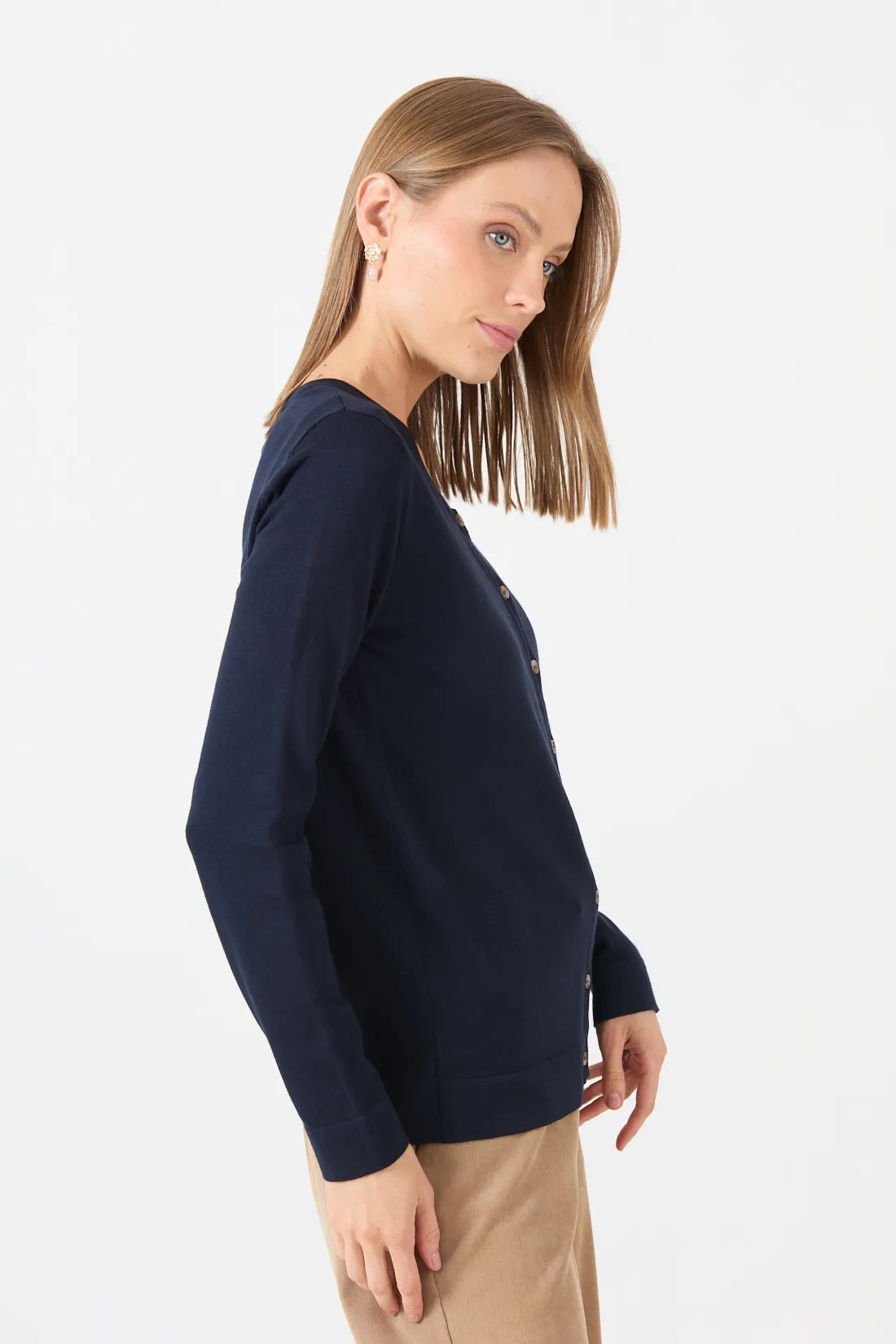 Cardigan Mujer Cuello Redondo Azul Marino