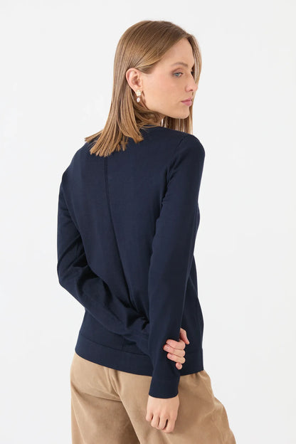 Cardigan Mujer Cuello Redondo Azul Marino