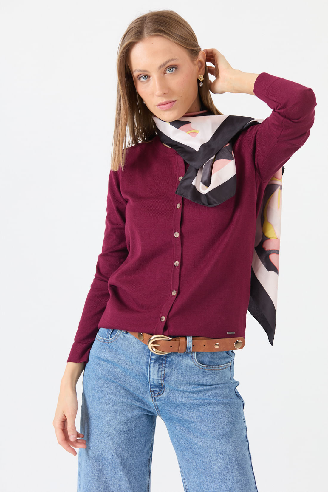 Cardigan Mujer Cuello Redondo Burdeo
