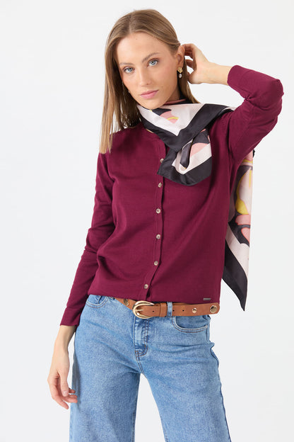 Cardigan Mujer Cuello Redondo Burdeo