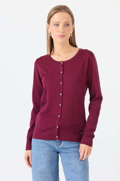 Cardigan Mujer Cuello Redondo Burdeo