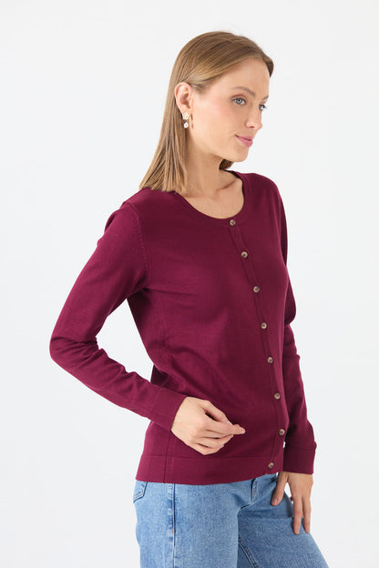 Cardigan Mujer Cuello Redondo Burdeo