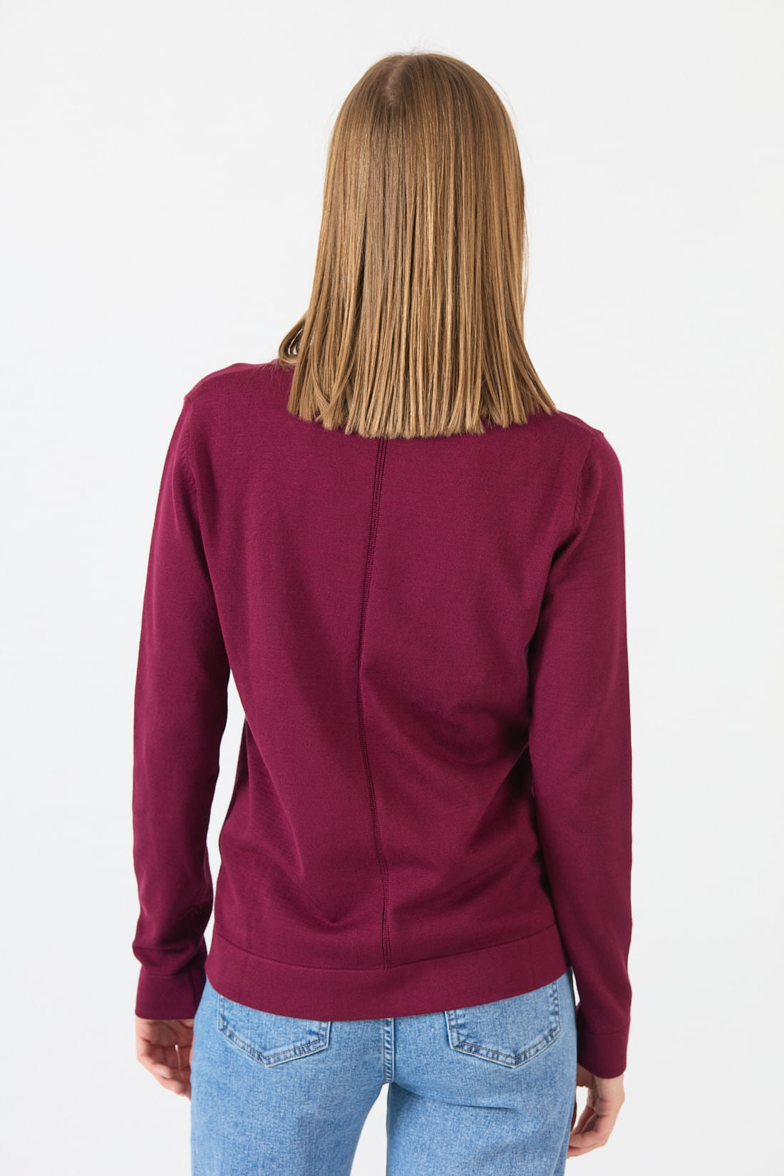 Cardigan Mujer Cuello Redondo Burdeo
