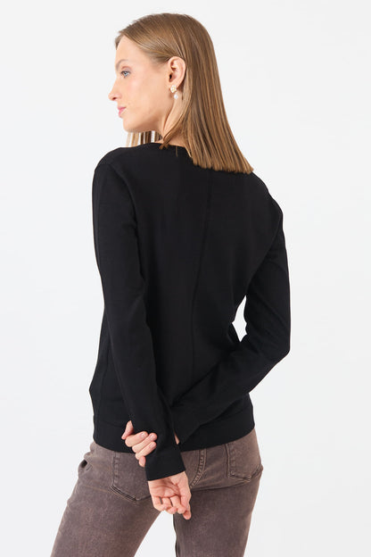 Cardigan Mujer Cuello Redondo Negro