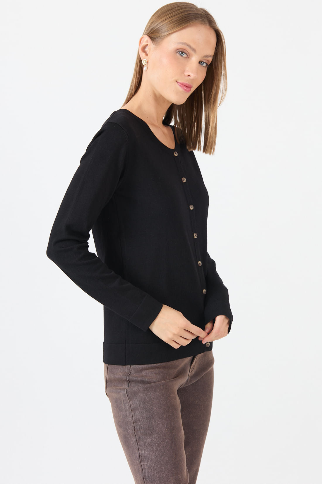 Cardigan Mujer Cuello Redondo Negro