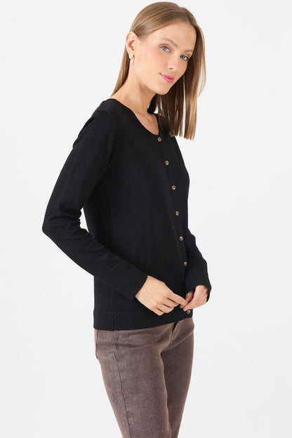 Cardigan Mujer Cuello Redondo Negro