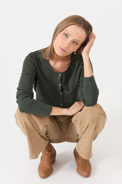 Cardigan Mujer Melange Verde Oliva