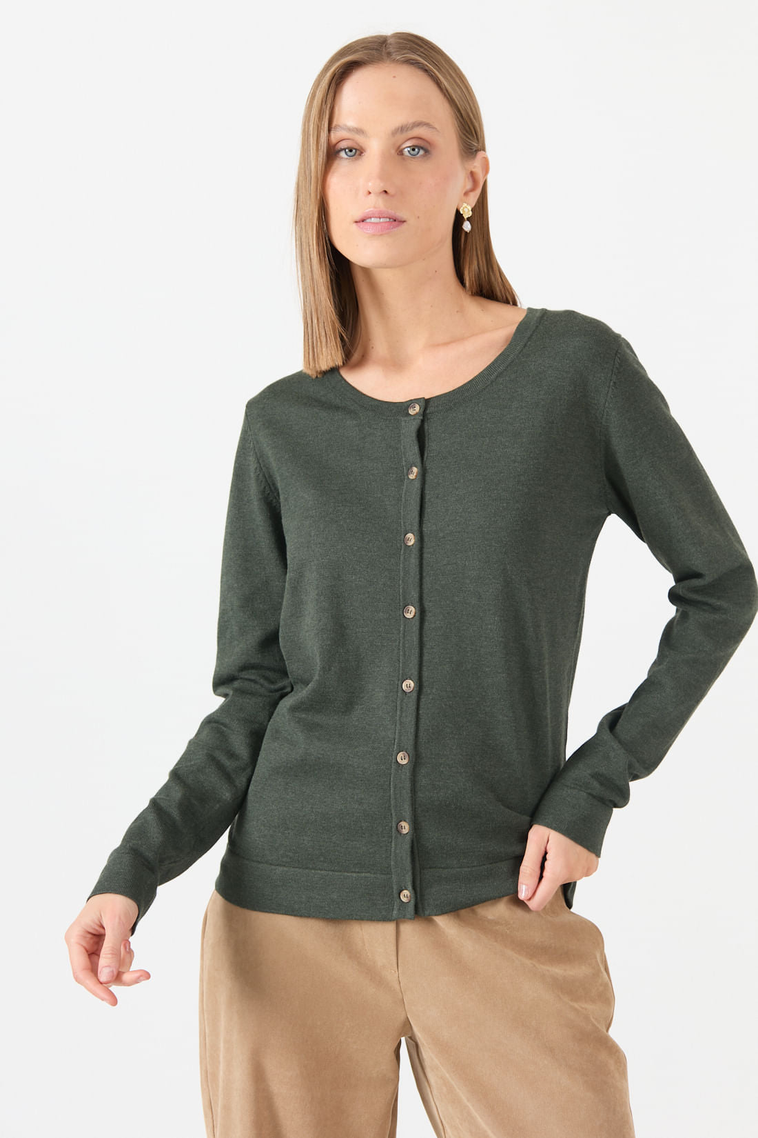 Cardigan Mujer Melange Verde Oliva
