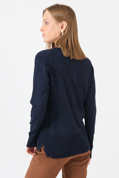 Cardigan Mujer Cuello en V Liso Azul Marino