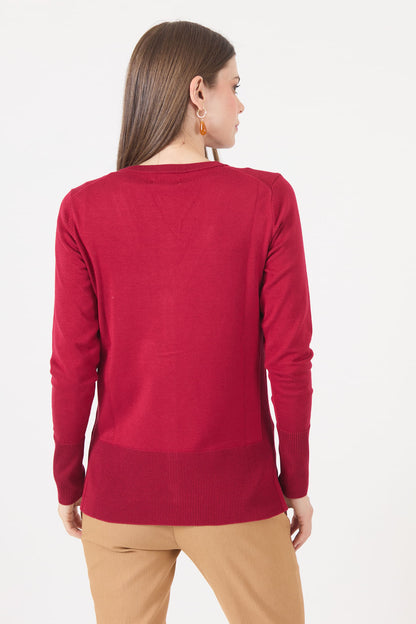 Cardigan Mujer Cuello en V Liso Rojo