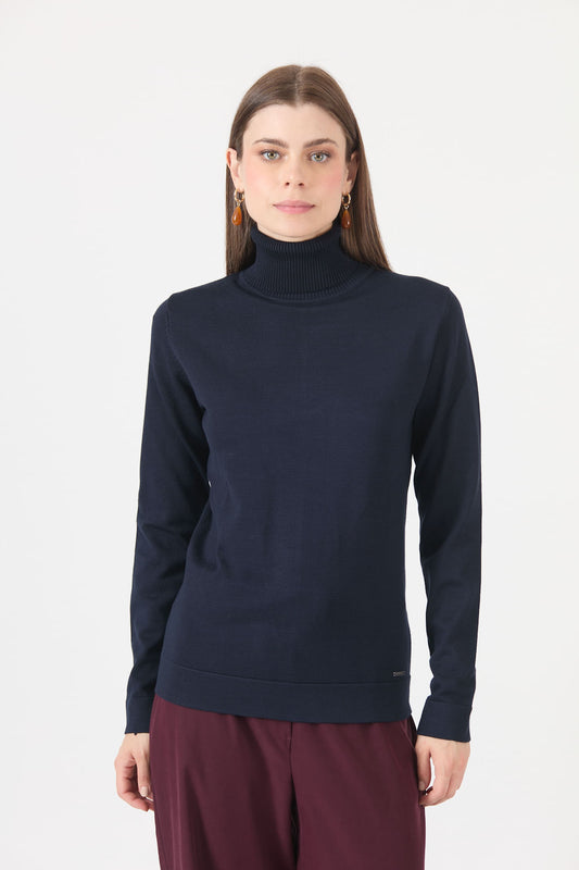 Sweater Mujer Cuello Alto Azul Marino
