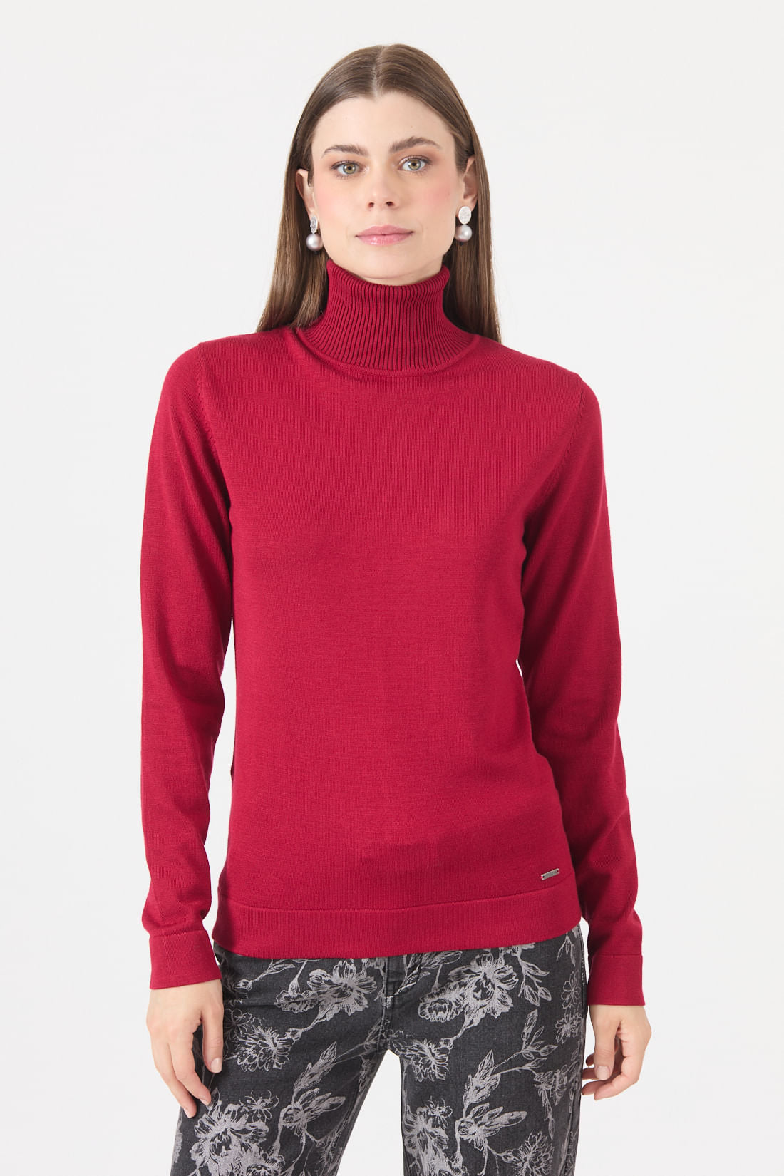 Sweater Mujer Cuello Alto Rojo