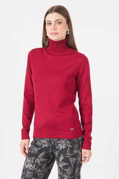 Sweater Mujer Cuello Alto Rojo