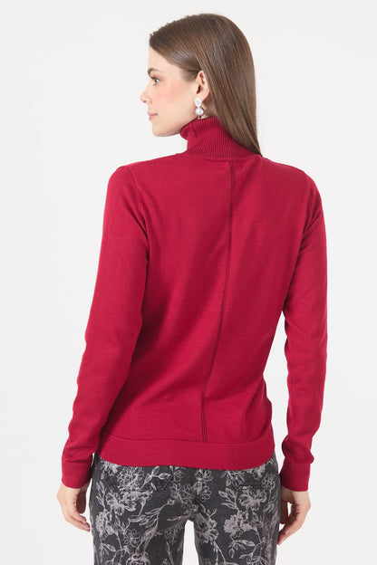 Sweater Mujer Cuello Alto Rojo