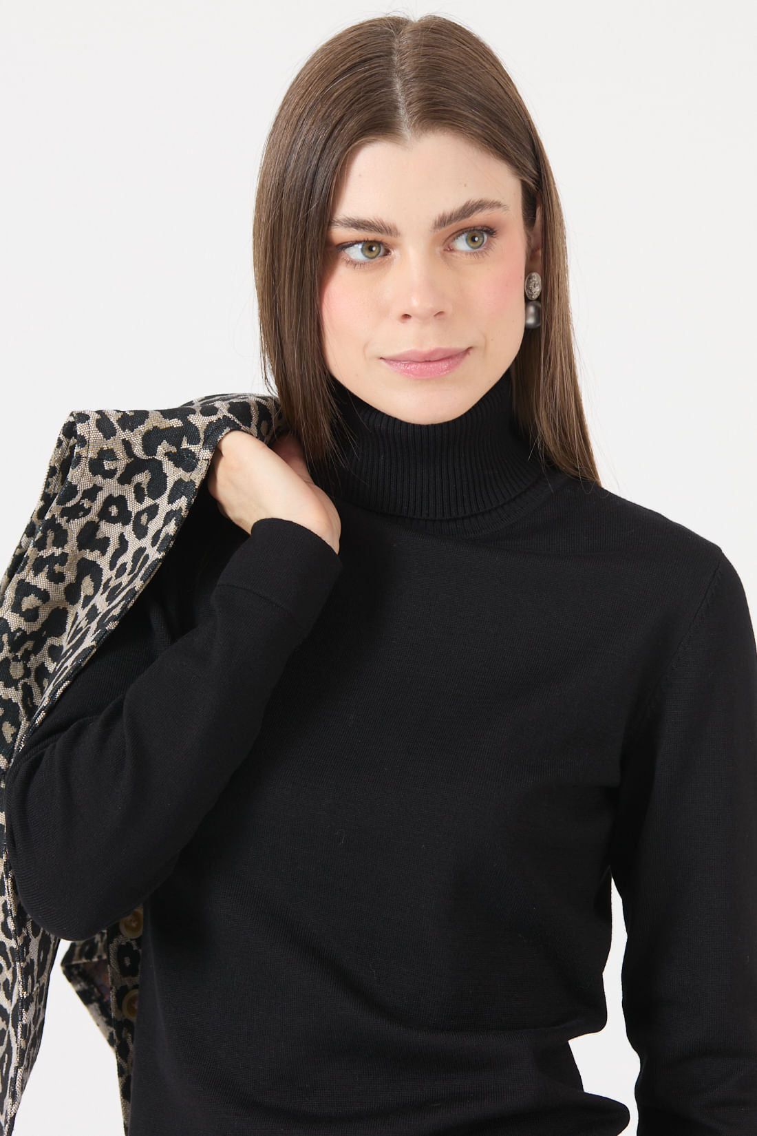 Sweater Mujer Cuello Alto Negro