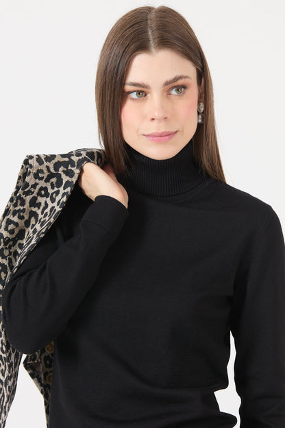 Sweater Mujer Cuello Alto Negro