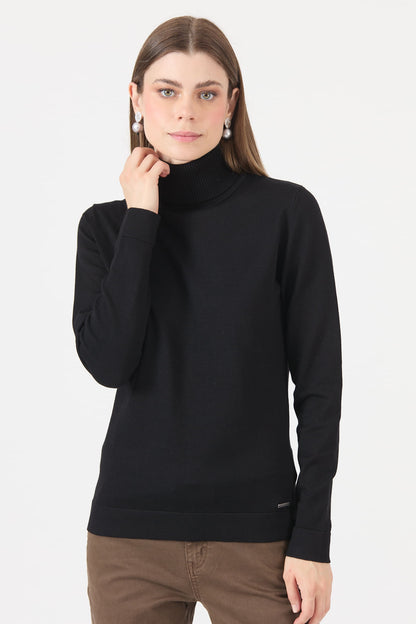 Sweater Mujer Cuello Alto Negro