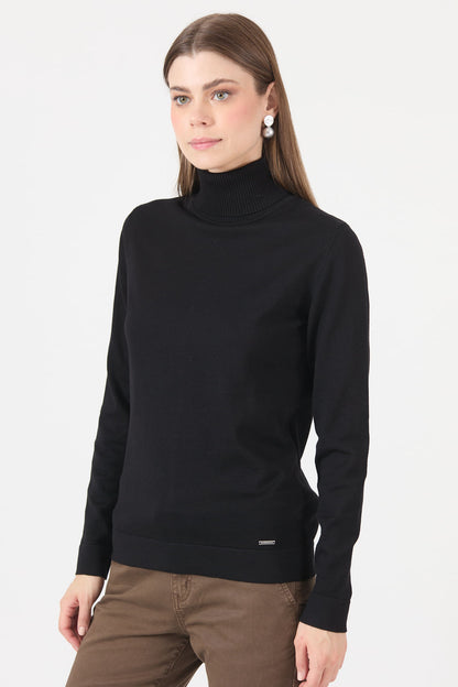 Sweater Mujer Cuello Alto Negro