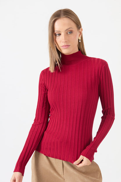 Sweater Mujer Cuello Alto Regular Rojo